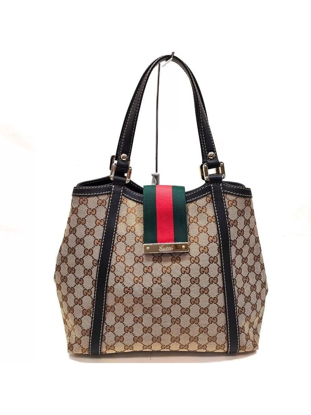 Gucci Hand Bag Sherry Line Brown Canvas 649-020325